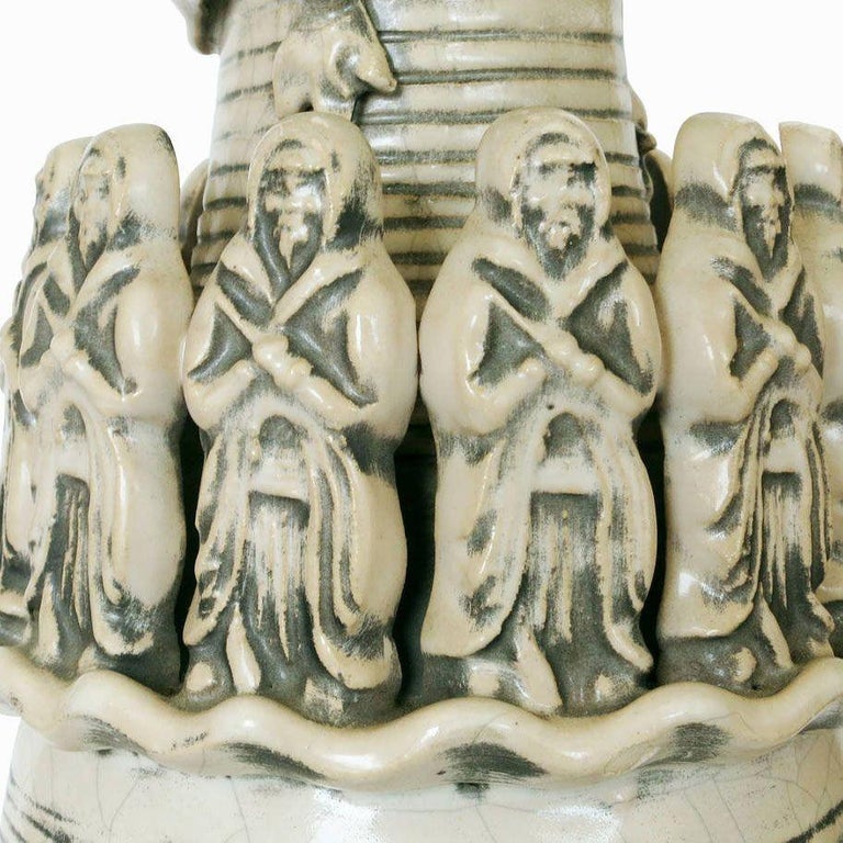 Art Pottery Ceremonial Monks with Dragon Table Lamp