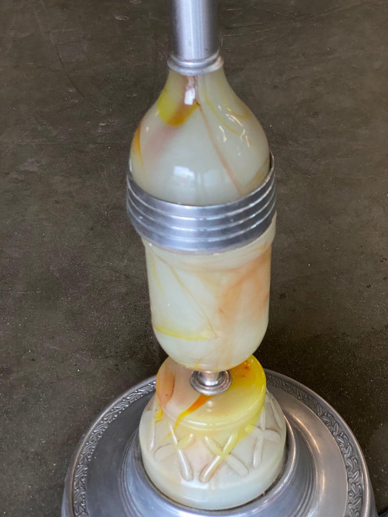 Art Deco Light up Agate Glass Illuminating Smoking Side Table Pewter cast base
