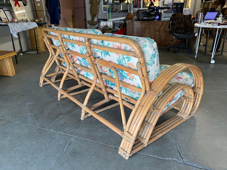Restored Double D Loop Half Moon Rattan Four-Strand 3 Seater Sofa