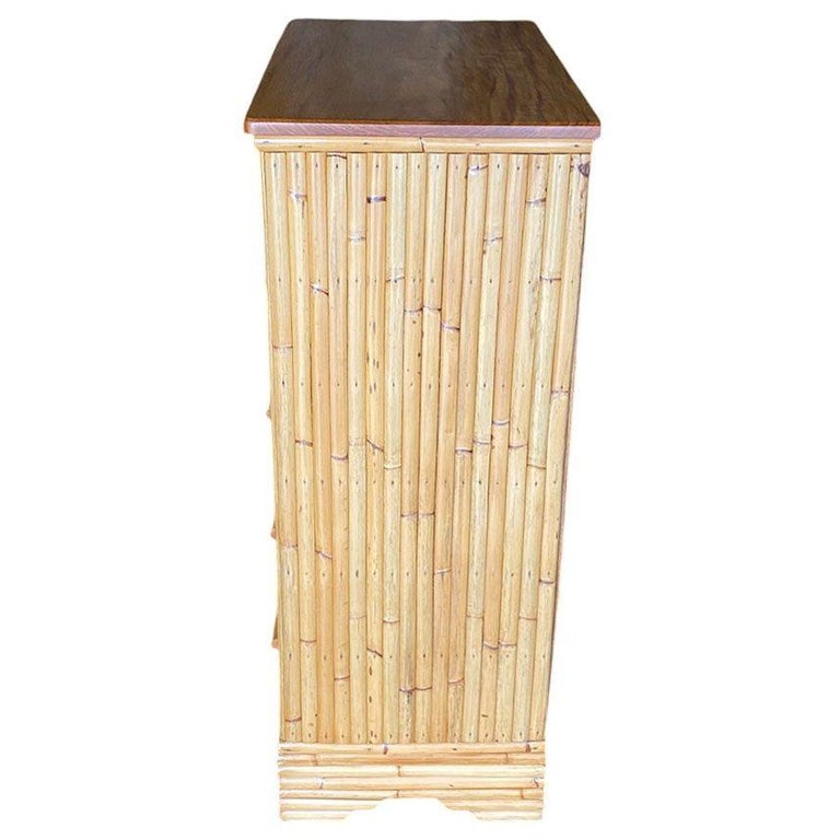 Restored Mid-century Stacked Rattan & Mahogany Highboy Dresser by Kane Kraft