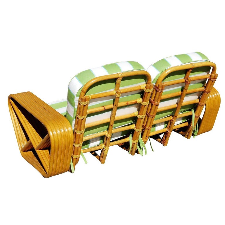 Restored Art Deco Square Pretzel Rattan Sectional Settee