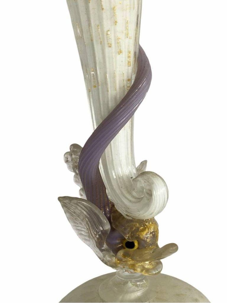Mid-Century Venetian Murano Glass Dolphin Vase By Salviati