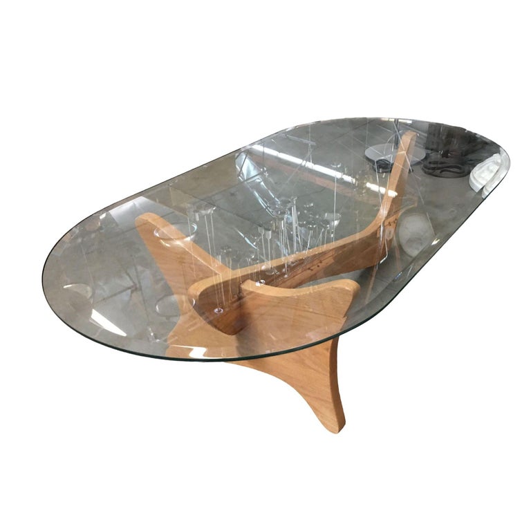 Mid-Century Modern Noguchi Style Oval Glass Coffee Table