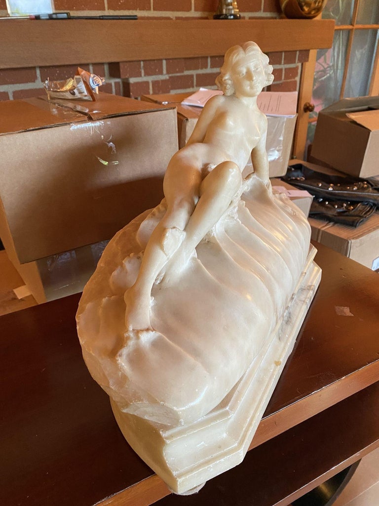 Hand Carved Nude Light Alabaster Glamour Sculpture, Circa 1920