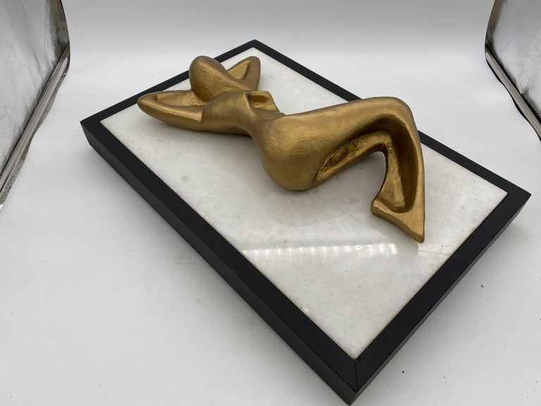 Abstract Nude Bronze Female Sculpture on white Marble Base