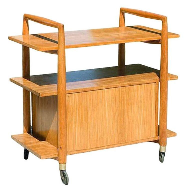 Mid-Century Three-Tier Bar Serving Cart w/ Storage Cabinet
