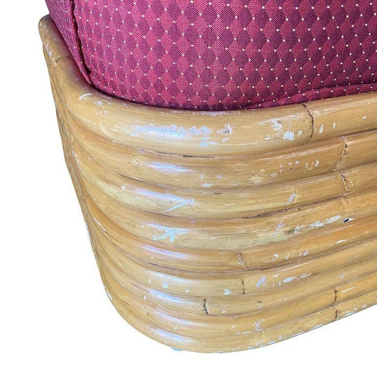 Restored Mid Century 9 Strand Paul T Frankl Style Stacked Rattan Ottoman Stool