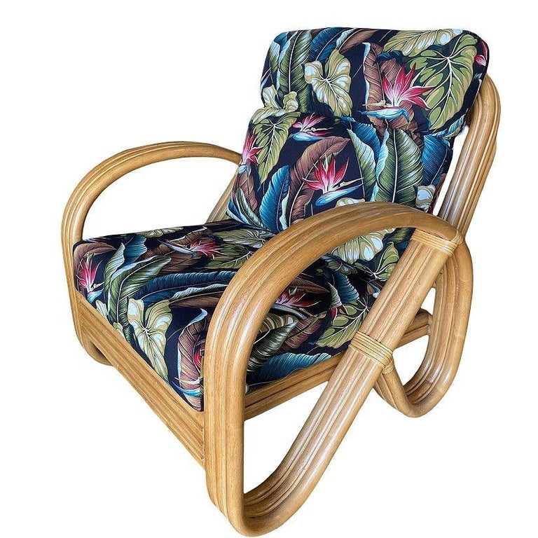 Restored 3/4 3-Strand Round Pretzel Rattan Lounge Chair w/ Ottoman, 2 Available