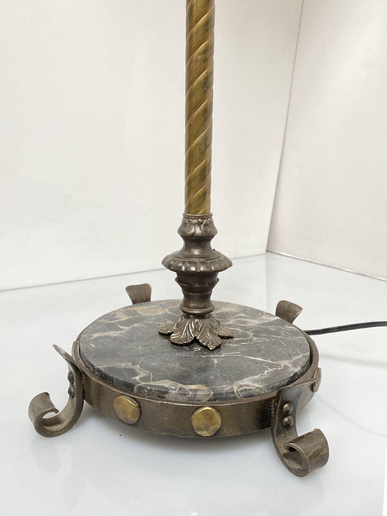 Brass & Marble Empire Iron Marble Floor Lamp w/ Beaded Shade