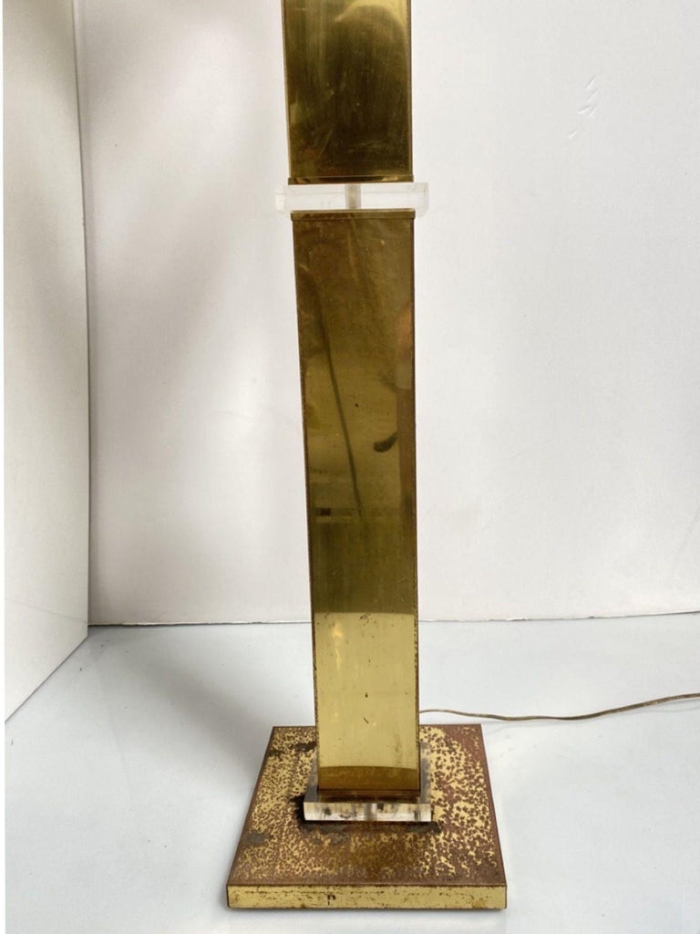High Style Modern Lucite Acrylic and Brass Floor Lamp, Circa 1970