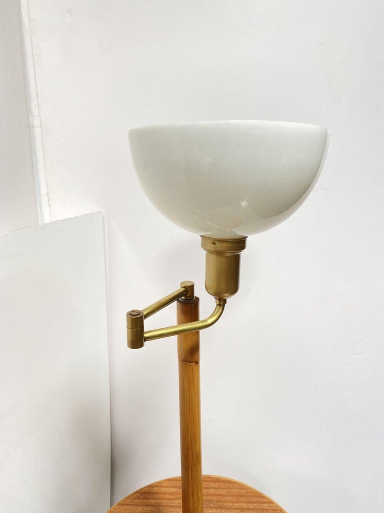 Mid Century Rattan Swing Arm Floor Lamp w/ Drink Stand