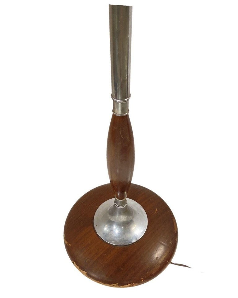 Art Moderne Wood and Chrome Swing Arm Floor Lamp