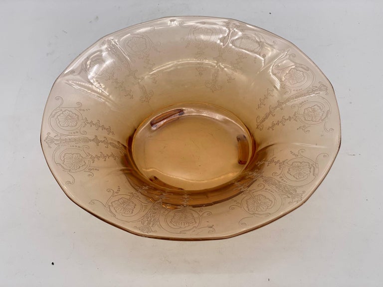 Vintage Bohemian Peach Intaglio Glass Fruit Bowl, Circa 1930