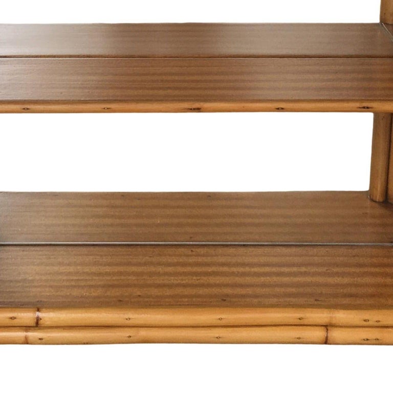 Post War Rattan Vanity Table Console Mirror with Shelf