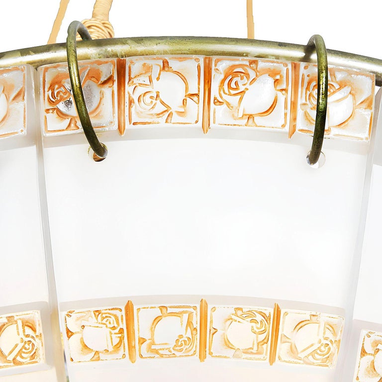 Art Deco "Bande de Roses" Frosted Art Glass Chandelier by Rene Lalique