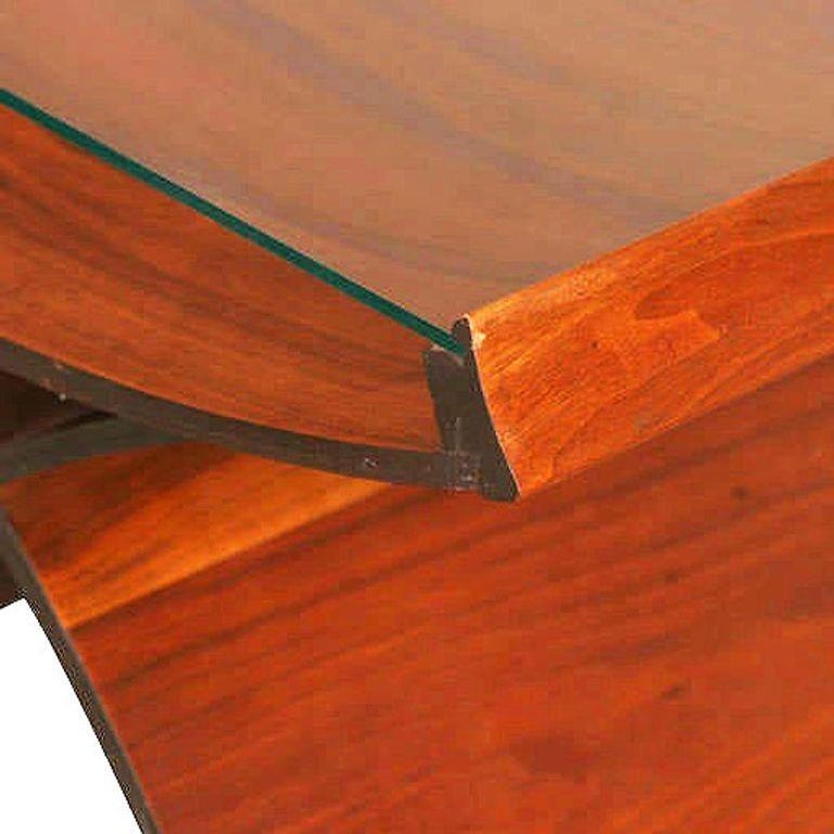 Mid-Century Molded Sculptural Plywood Hourglass Side Drink Table with Glass Top