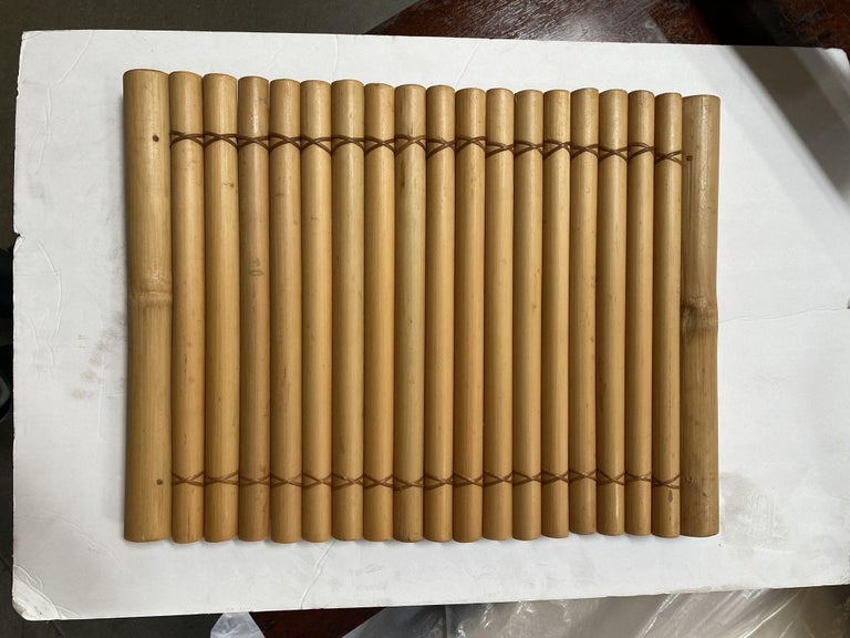 Restored Mid Century Tropical Split Bamboo Serving Tray, Pair
