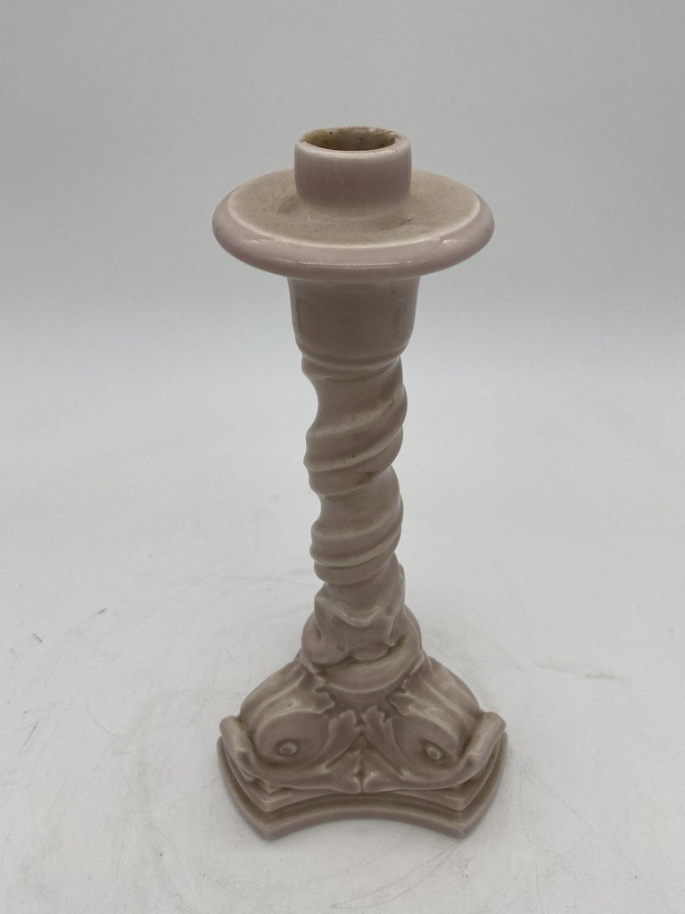 Rare Rockwood Pottery Candlestick holders Light Pink Dolphin 1919