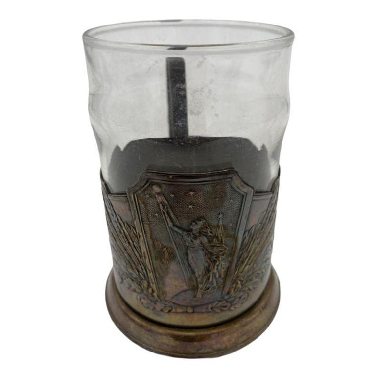 Art Deco "Age of Progress" Silver Plate and Glass Beer Mug