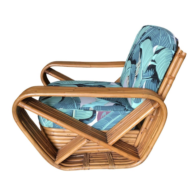 Restored Rattan Six-Strand Square Pretzel Lounge Chair Paul Frankl Style