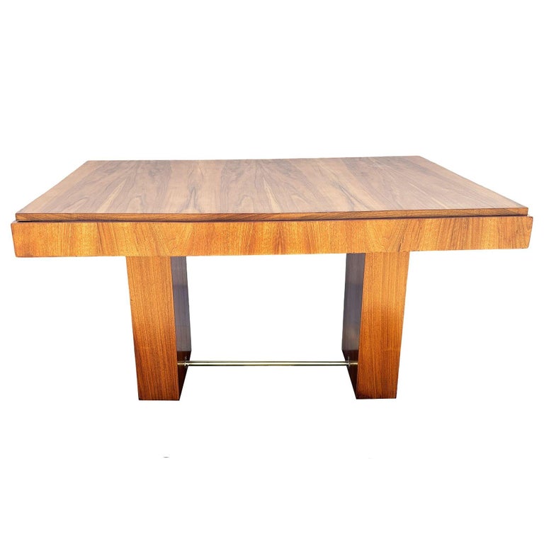 Art Deco Geometric Walnut Dining Table Desk Inspired by Charles Dudouyt