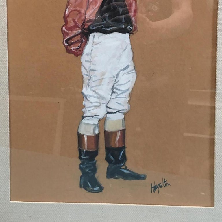 Pastel on Paper Horse Racing Jockey by Hagulaton, Pair