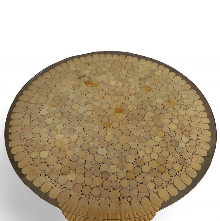 McGuire "Sheaf of Wheat" Stacked Hourglass Rattan End Table, Pair