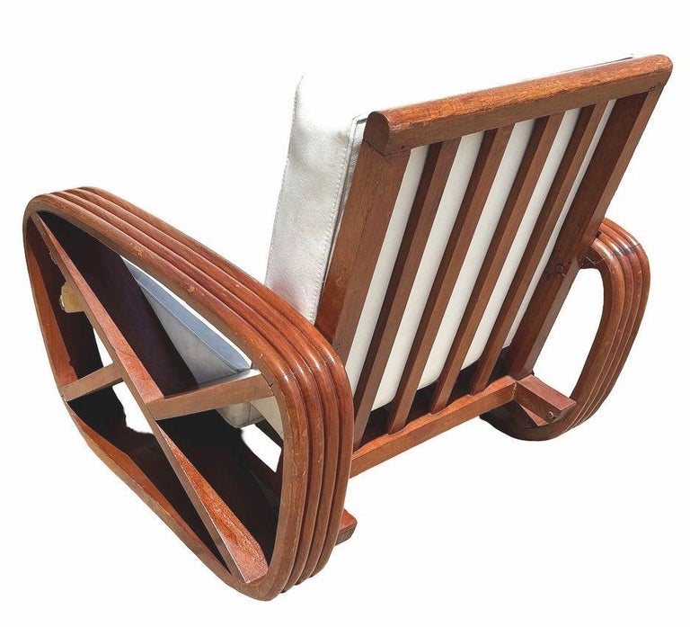 Rare 4-Strand like Carved Mahogany Square Pretzel Faux Rattan Lounge Chair, Pair