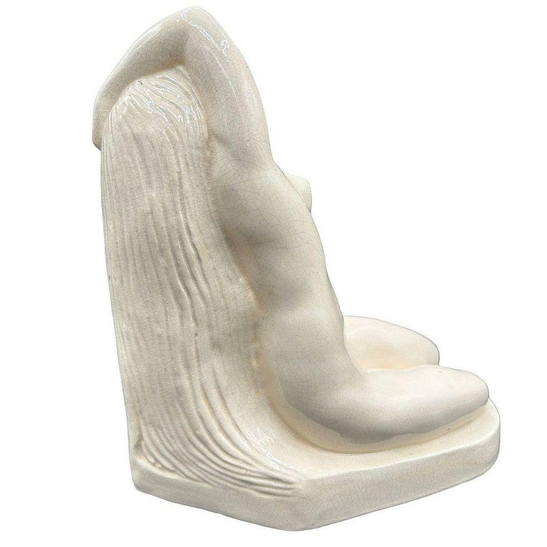 French Art Deco Nude Female Ceramic Sculpture signed by F. Trinque