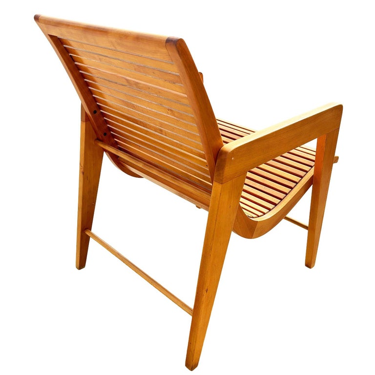 Bespooke Scandinavian Modern Blonde Slat Wood "Staple" Arm Lounge chair