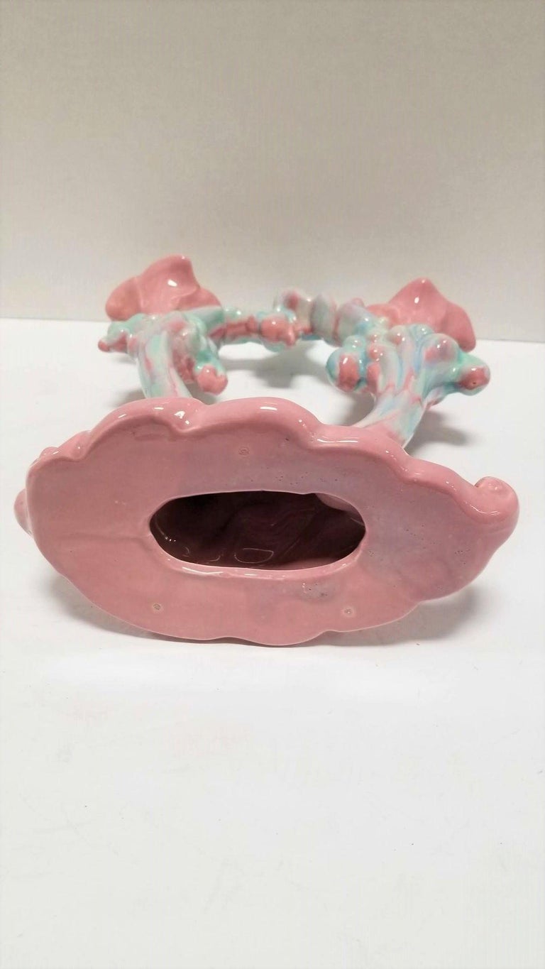 Royal Haeger Mauve Agate Pink/Blue Marble Glaze Twin Stalk Candlestick Holder