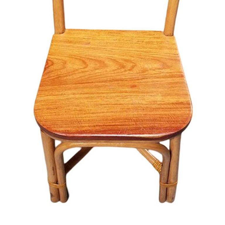 Restored Rattan Skeleton Back Dining Room Chair w/ Mahogany Seat, Set of Six