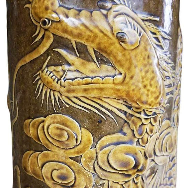 Post-war Chinese Dragon Glazed Art Pottery Pedestal Garden Patio Dining Table