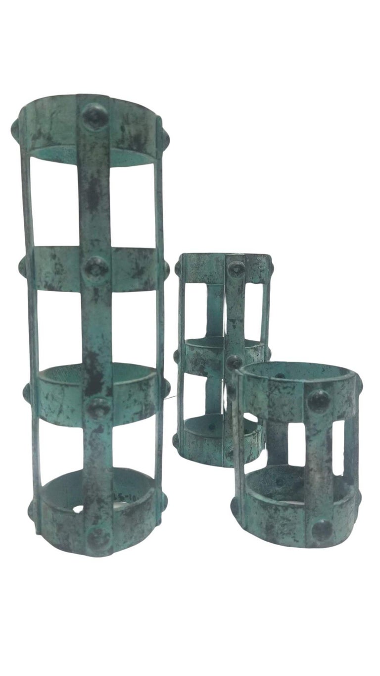 Set of 3 Brutalist style Candlestick Holders Cage Design