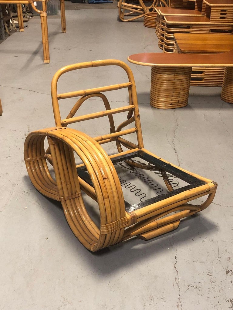 Restored Rattan Five-Strand Reverse 3/4 Pretzel Single Arm Lounge Chair
