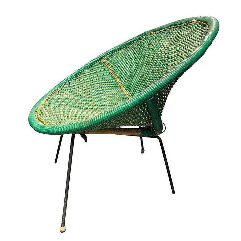 MCM Sam Avedon Styled Iron Outdoor/Patio Saucer Chair w/ Nylon Weaved Seat, Pair