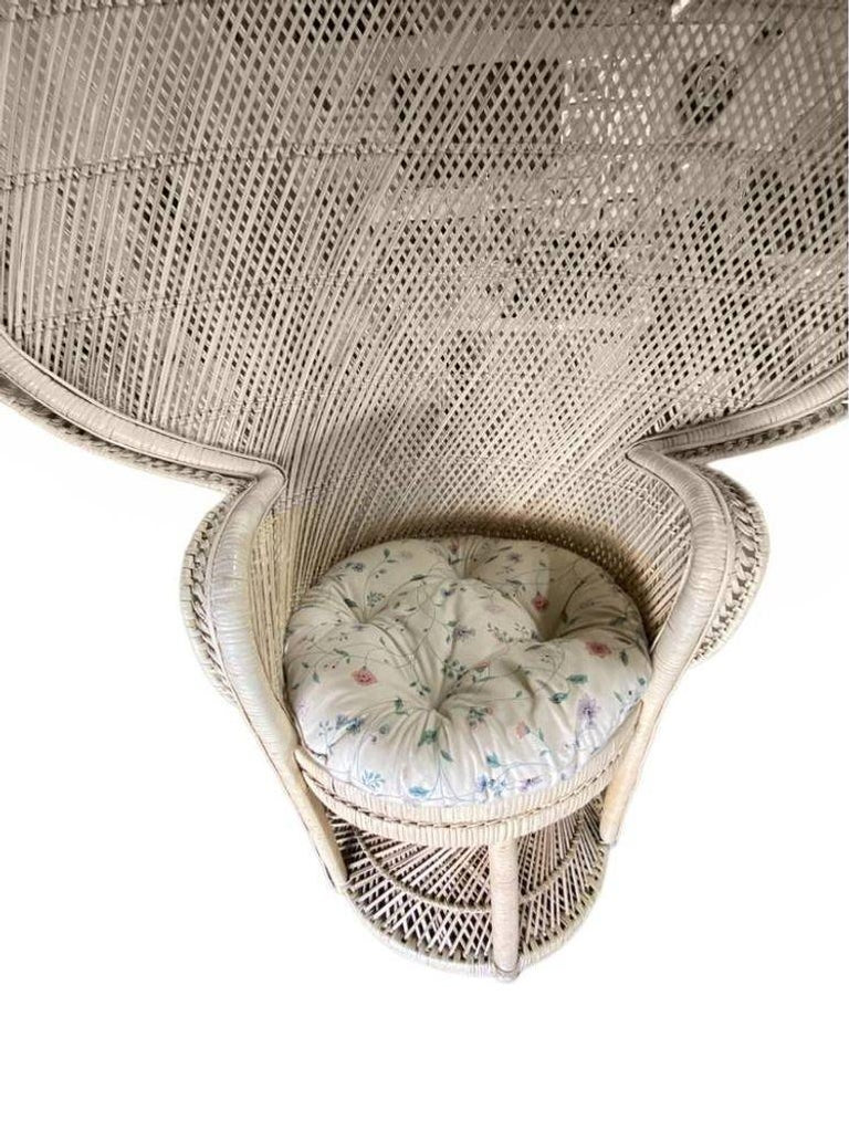 Restored Rattan Large Pale Woven Wicker "Cobra" Lounge Throne Chair