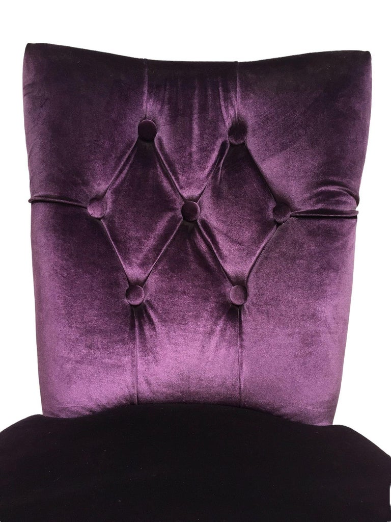 Pair of Vintage Purple Velvet Chairs with Tufted Padded Backrest