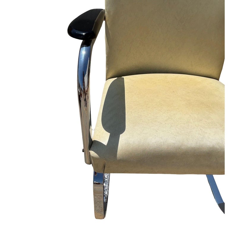 Art Deco Chrome & Vinyl Springer Rocking Chair by Kem Weber for Lloyd