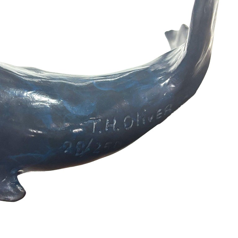 Hand Casted Humpback Whale Bronze Sculpture Mounted on Stand by T.H. Oliver