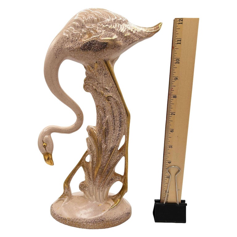 13" Tall Pottery Ceramic Beige Long-legged Flamingo Figurine, 1970