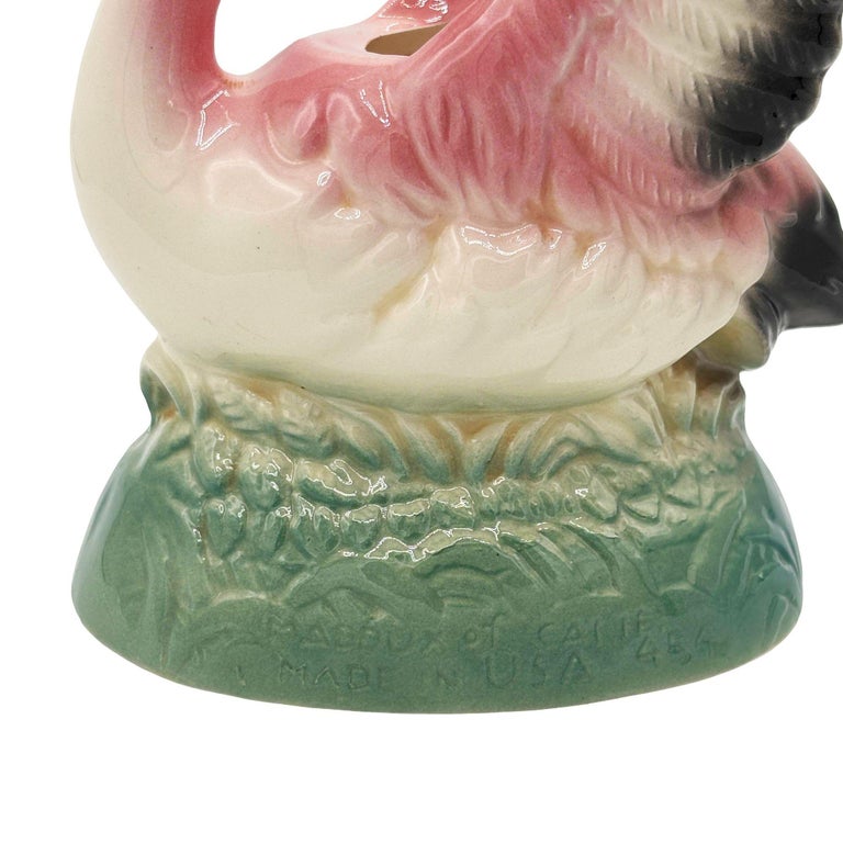 Mid-century California Pottery Ceramic Pink Flamingo Table Planter w/ Light Base