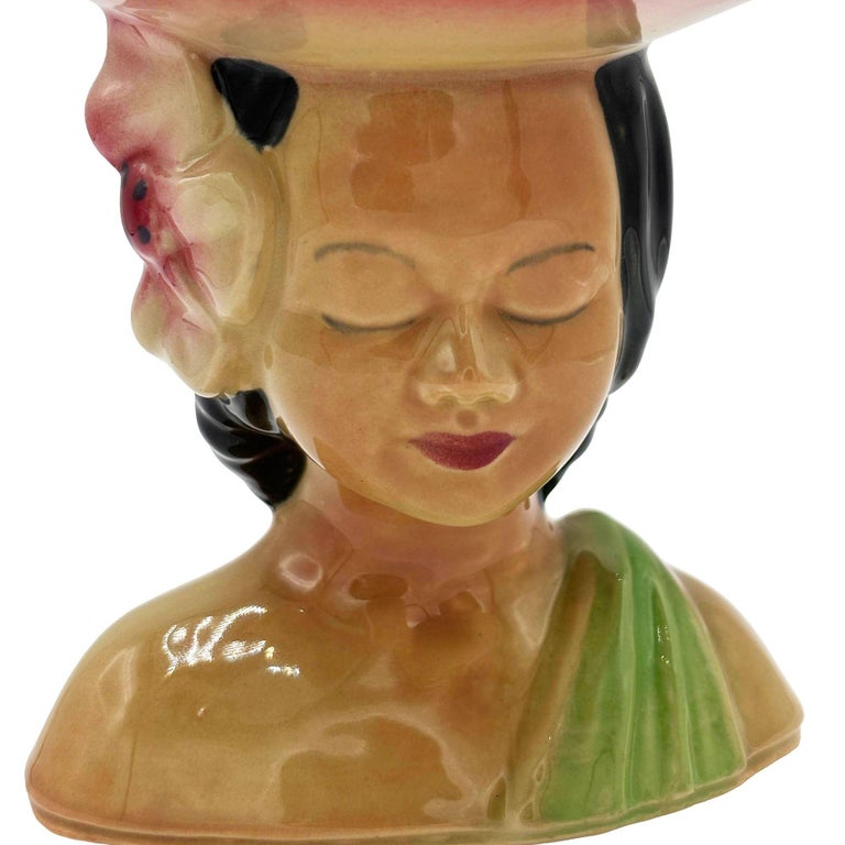 MCM Shawnee Pottery 896 Hawaiian Hula Girl Polynesian Pink Plant Bust Vase