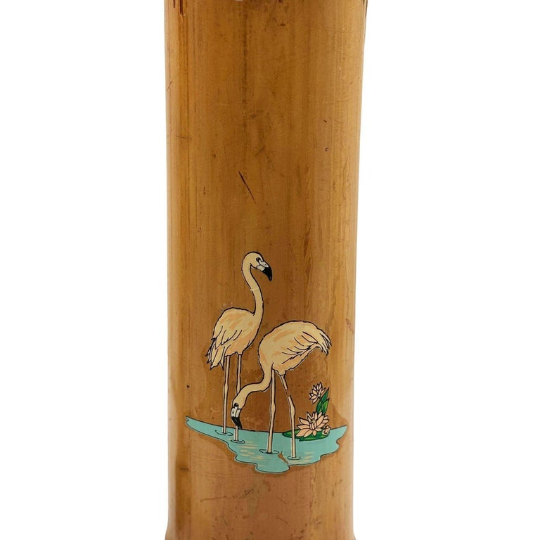 1930 Art Deco Pink Flamingo Delta Chi Leges Fraternity Bamboo Vase