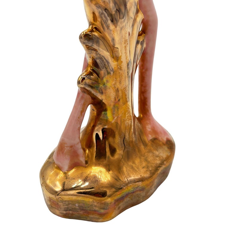 Mid-century Ceramic Fancy Bird Pink & Gold Flamingo Tabletop Statue