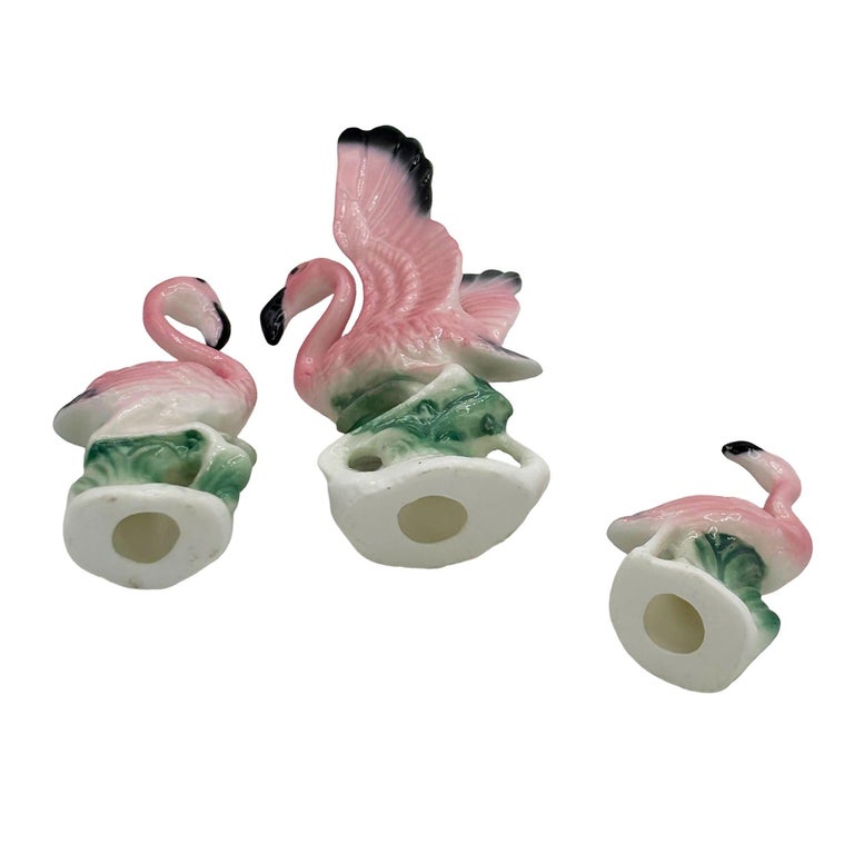 MCM Ceramic Miniature Pink Flamingo Tabletop Statue Set of 3