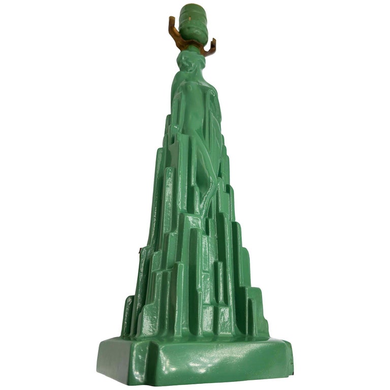 Re-editon Art Deco Frankart "Spirit of Modernism" L215 Spelter Metal Table Lamp