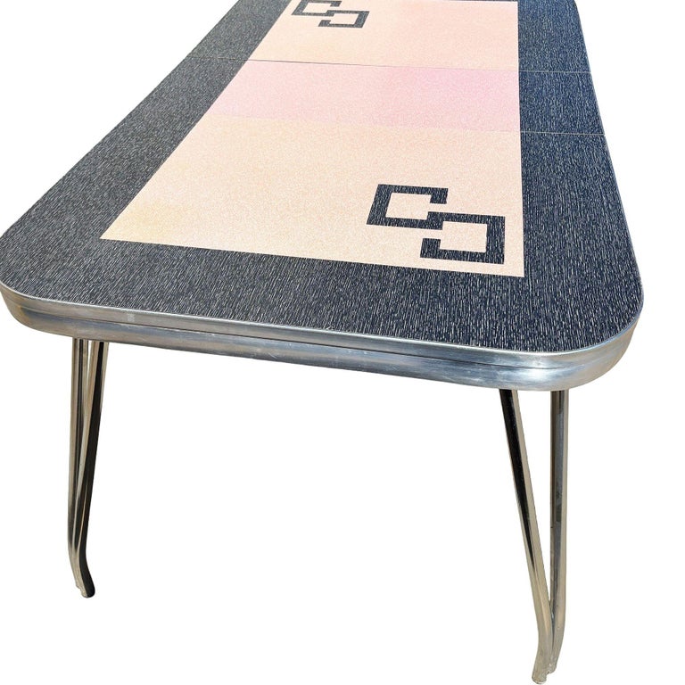 Mid-century Pink & Black Formica & Polished Chrome Kitchennette Dining Table