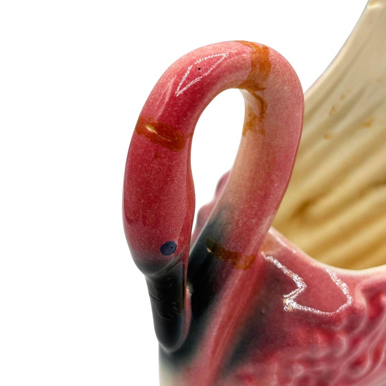 Mid-Century California Pottery Ceramic Tropical Pink Flamingo Planter