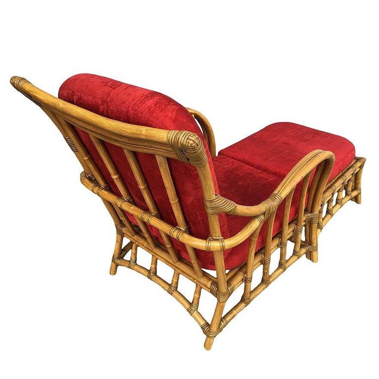 Rare Paul Frankl Styled Faux Rattan Outdoor/Patio Chaise Lounge Chair, Pair